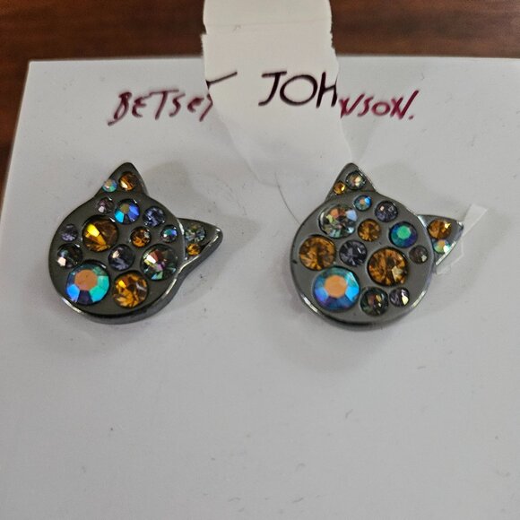 Betsey Johnson cat earrings stud crystal multicolor earrings - Picture 1 of 4